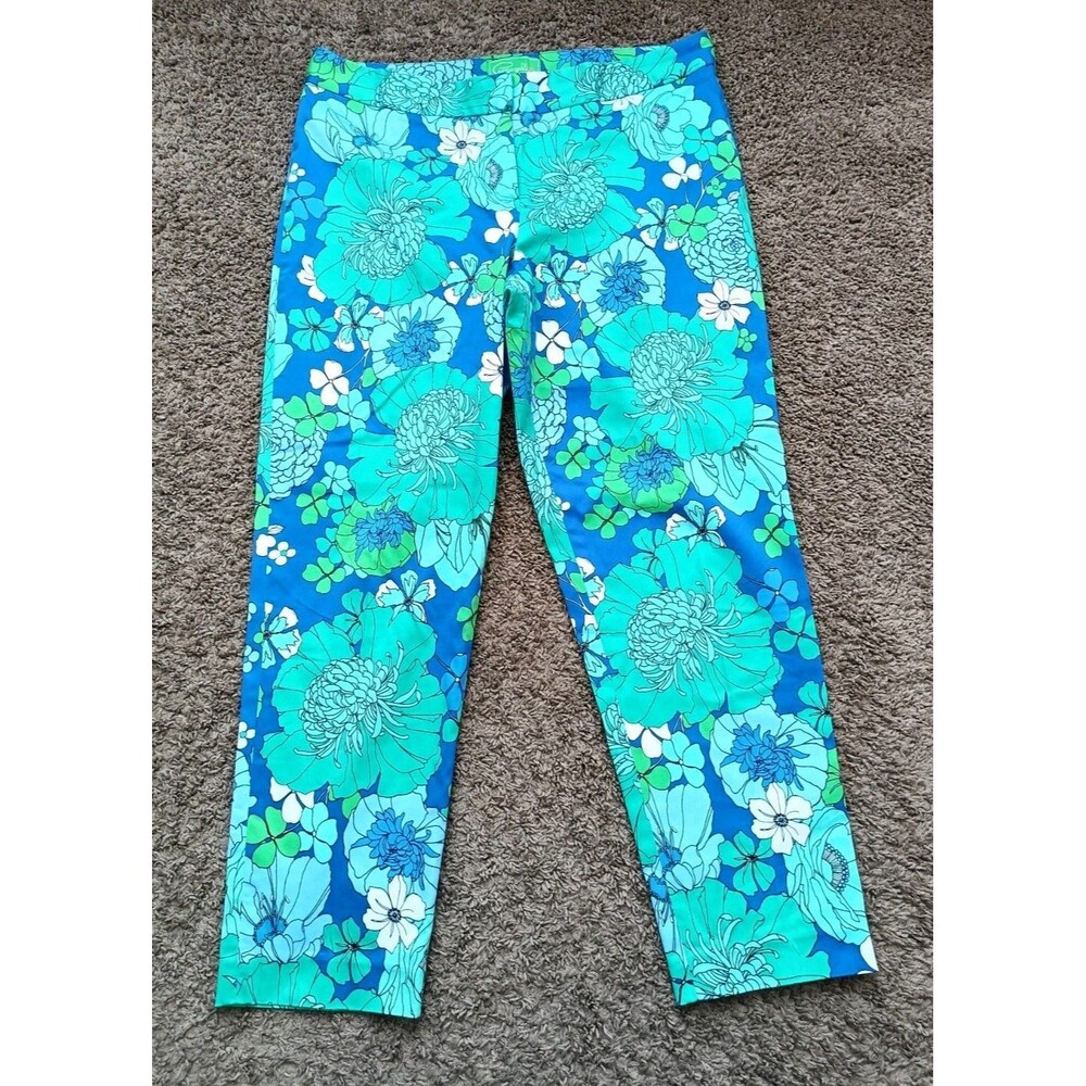 Pappagallo Tropical Floral Cotton Crop Chino Pants Sz 14 Resort Prep Palmbeach